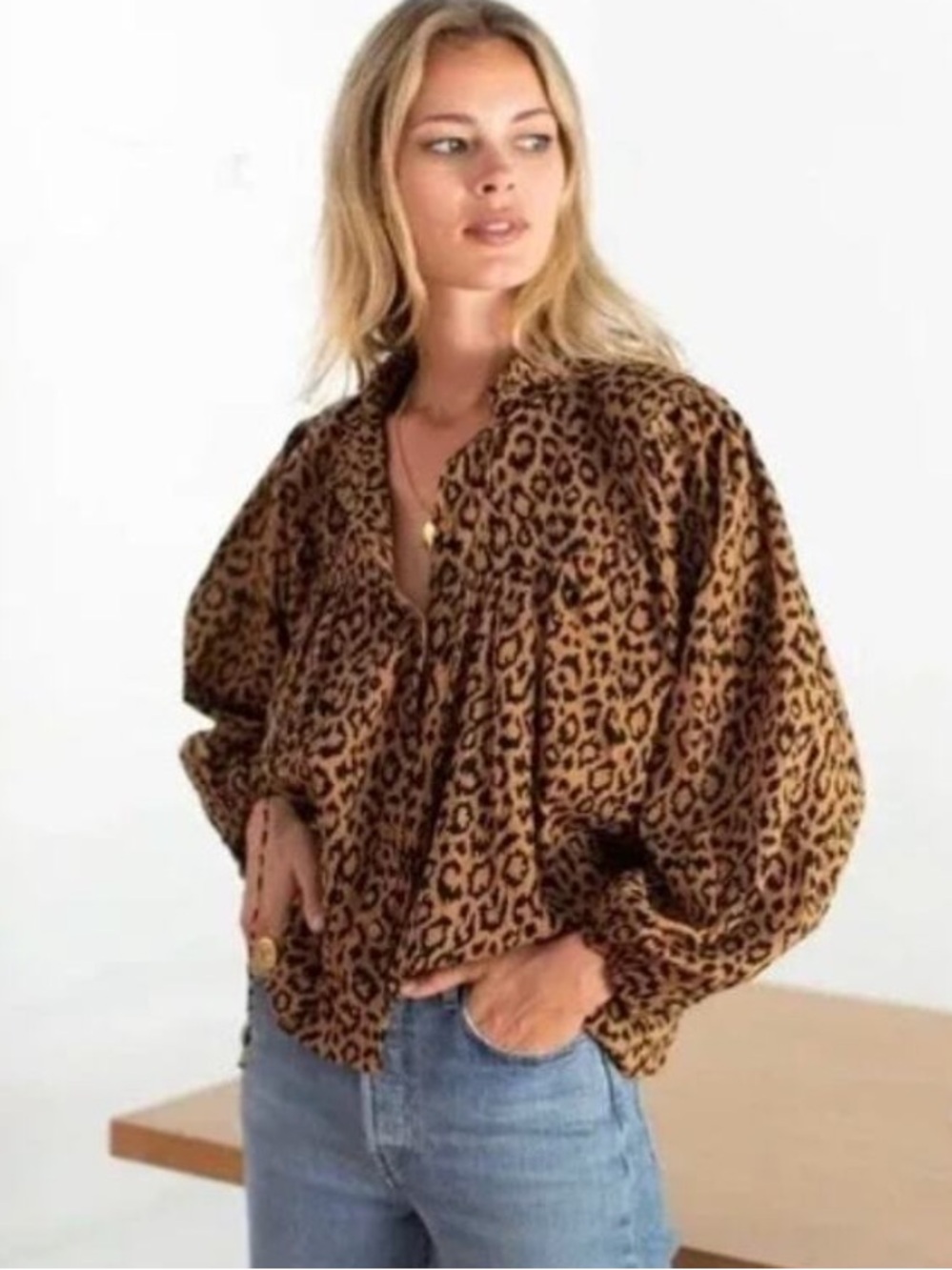 Emerson Fry India Collection Emmaline Animal Print Blouse in Brown Size L